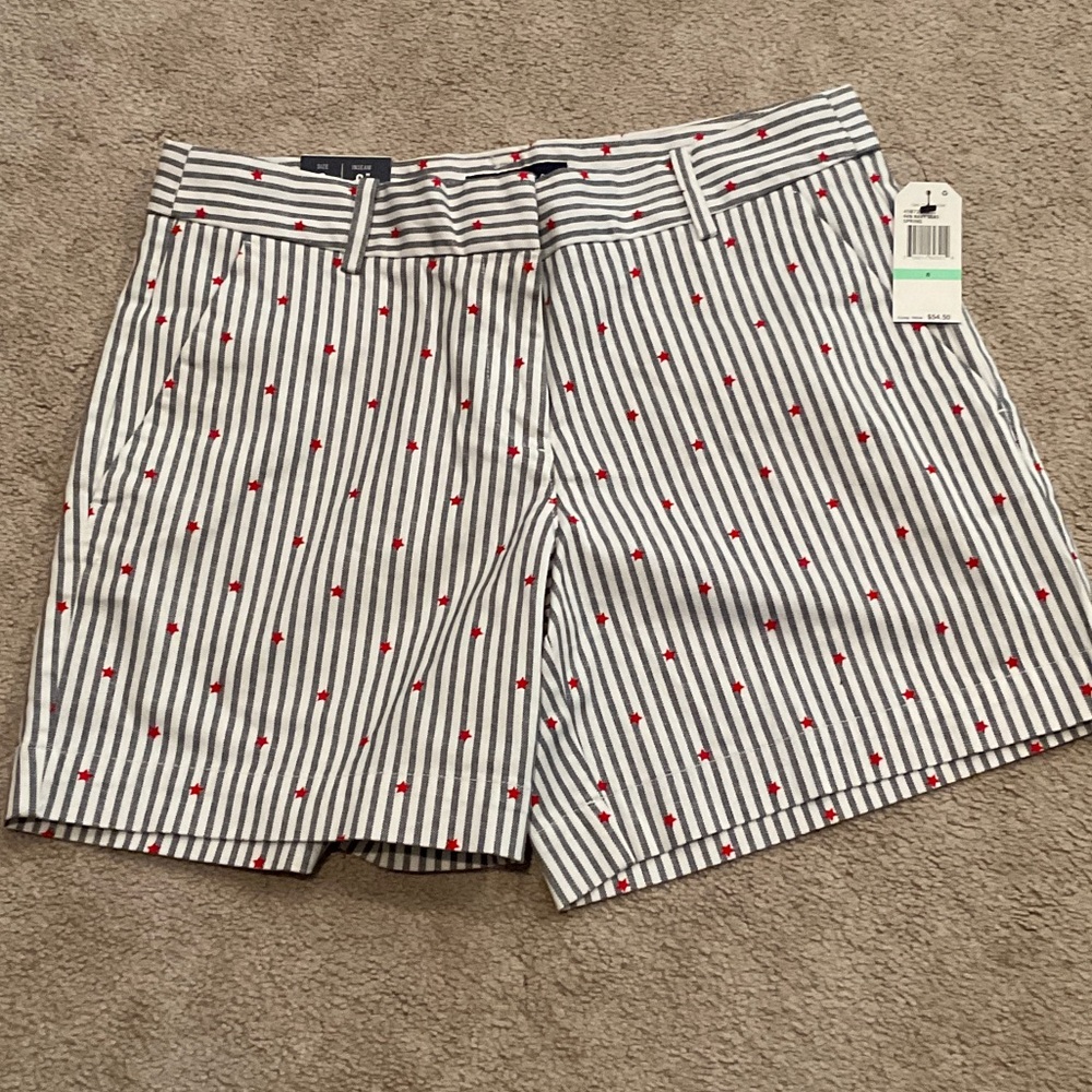 Nautica Navy and White Striped Women's Shorts with Red Accents